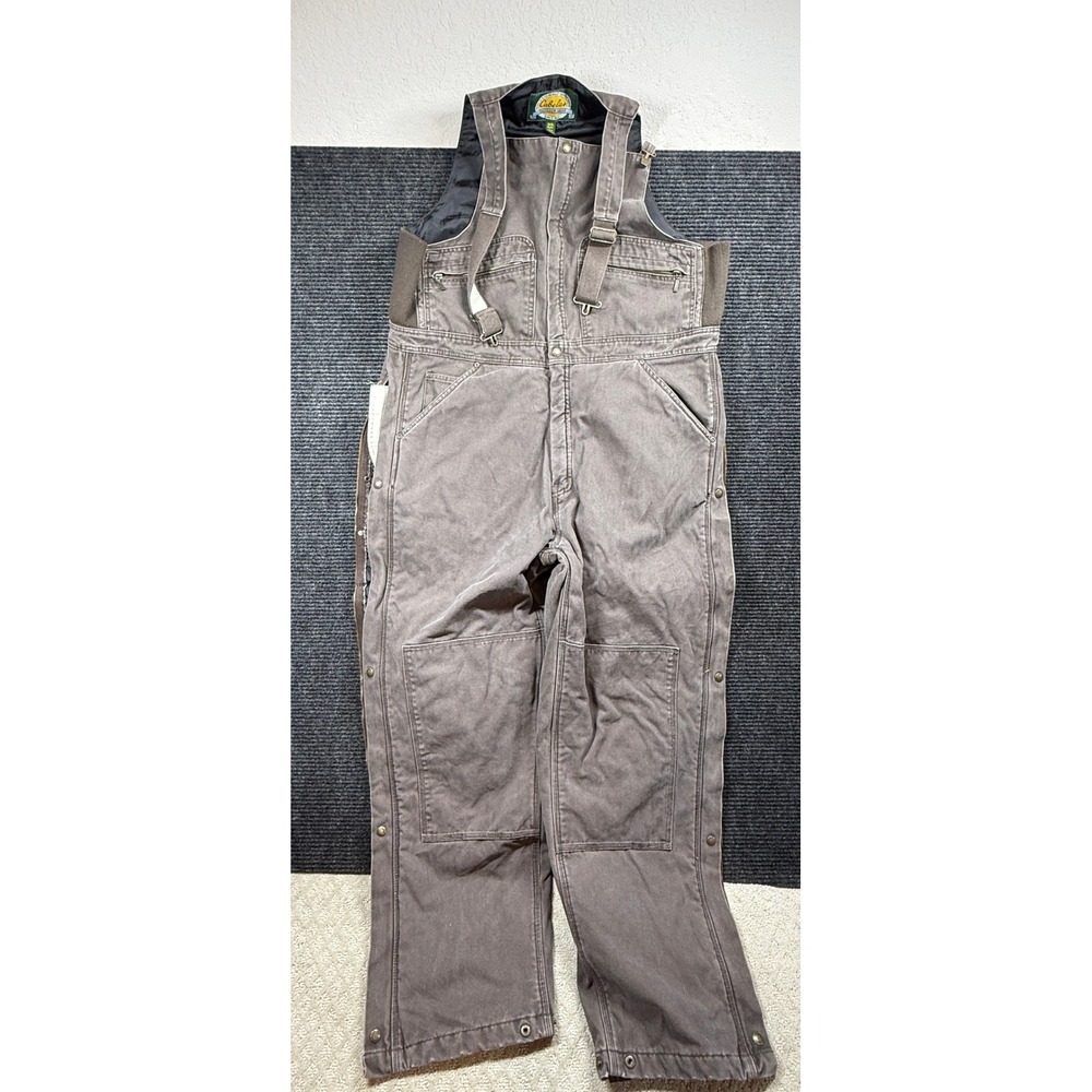 Cabelas Mens XL Insulated Bib Overalls Brown Canvas Quilted Lining Workwear